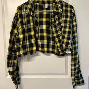 Divided Yellow and Black Plaid Button Down Shirt